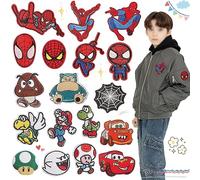 18 Piezas de Parches de Planchado para Niños, Parches para Ropa Termoadhesivos Personaje Animado, Parche de Planchado de Coche de Dibujos Animados para Ropa, Camiseta, Vaqueros, Chaqueta y Bolsa