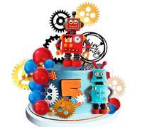 18 piezas de robot decoración para tartas de niño decoración para tartas de robots figuritas Happy Birthday Cake Topper cumpleaños tarta niños decoración de tarta de cumpleaños