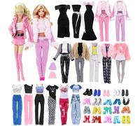 18 piezas de ropa de muñeca compatible con Barbie de 29,2 cm para niña, conjunto de ropa de muñeca de moda con 1 chaqueta de cuero, 1 falda de cuero, 4 correas, 1 falda larga, 2 abrigos, 3 pantalones