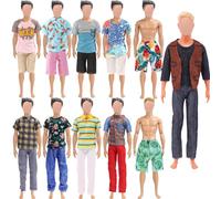 18 piezas de ropa de muñeca para muñeca Ken, incluyendo 6 camisetas hechas a mano, 6 pantalones, ropa casual, 2 pantalones de playa, 4 pares de zapatos para muñeca de niño de 11.5 pulgadas, trajes