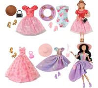 18 piezas de ropa y accesorios para muñecas compatibles con Barbie de 11.5 pulgadas, 1 vestido floral rosa, 1 traje de baño rosa de una pieza, 1 falda de manga abombada, 1 vestido degradado morado, 3