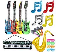 18 Piezas Jumbo Inflables Guitarra Saxofón Micrófono Teclado Piano, Instrumentos Musicales Accesorios para Fiesta Suministros Favores de Fiesta Globos, Rock and Roll Party Favors Supplies