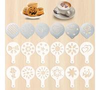 18 Piezas Plantillas de Café, Decoracion de Cafe Plantillas, Cappuccino Plantilla Latte Art Decoración de Pasteles Cookie Stencils para la Decoración de Pasteles de Café de Chocolate
