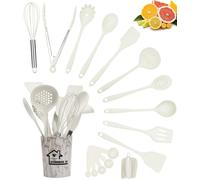 18 Piezas Utensilios Cocina de Silicona, Resistente al Calor Antiadherente, Juego de Utensilios de Cocina de Silicona,Apto para lavavajillas (White)