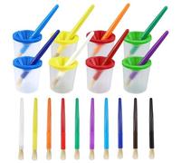18 pinceles de pintura en 10 colores y 8 vasos de pintura a prueba de derrames de colores surtidos, taza de agua antiderrames, olla de pintura y tapa de tapón para niños, suministros escolares, clase