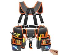 18-Pocket Heavy Duty Utility Belt | Tool Belt | 2 Magnetic Pouches With Suspenders For Electric Wiring Framing Construction Carpentry Roofing Gardening Mechanic