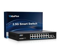 18 Ports 10Gb Unmanaged Ethernet Switch with 16*2.5G Base-T Ports, 2*10G RJ45 Ports. 120Gbps Switching Capacity, GiGaPlus 10Gbps Network Switch for 2.5G/10Gbps NAS/PC, WiFi6 Router, Wireless Ap
