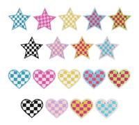 18 Pzs Parches Termoadhesivos, Corazón y Estrella Parches de Bandera a Cuadros Parches Termoadhesivos Bordados para Coser Parches del día de las Carreras Para Ropa Sombreros Manualidades