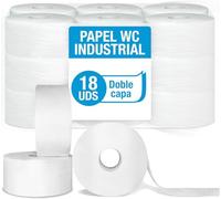 ★18 Rollos 1950mts Papel Higiénico industrial Celulosa de doble capa. Tubo interior ø45mm. Gofrado, 9750 servicios de L200xA90mm, rollo ø200mm, 350grs
