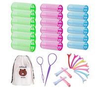 18 rulos autoadherentes con 12 clips de pico de pato, 2 bandejas para el cabello y 1 bolsa de almacenamiento, rulos para hacer uno mismo, rodillo pegajoso, sin fugas de calor, color verde
