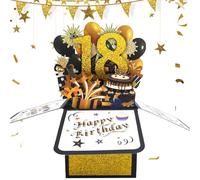 18 Tarjeta de Cumpleaños 3D, Tarjeta de Cumpleaños 3D Número 18 Emergente, Felicitación Dorada con Pastel de Globo, Feliz Cumpleaños con Sobre