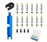 [18 UDS] Kit de Reparación de Valvulas para Bicicleta - Núcleo de Válvula de Bicicleta, Adaptadores de Válvula Presta Tubeless MTB con Llave Obuses y Repuestos para Reparación de Bicicletas