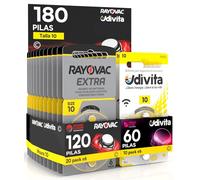 180 Baterías para Audífonos Medida 10 PR70 Amarillas Zinc Aire Phono Pulse Technology en 30 Blíster de 6 Pilas 180 Baterías 120 Rayovac + 60 Udivita