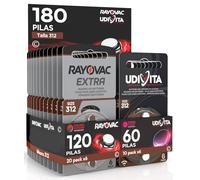 180 Baterías para Audífonos Medida 312 PR41 Marrones Zinc Aire Phono Pulse Technology en 30 Blíster de 6 Pilas 180 Baterías 120 Rayovac + 60 Udivita