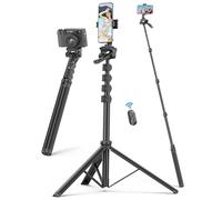 180 CM Tripode para Movil, Selfie Stick & Trípode Cámara con Control Remoto Desmontable & Soporte de Teléfono, Profesional Estable Aluminiocon Trípode, Trípode de Viaje Compatible con iPhone/Android