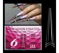 180 extensiones de uñas postizas transparentes de longitud extra 5XL para manicura francesa con ajuste natural, uñas acrílicas profesionales