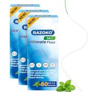 180 Hilo dental precortado 3 en 1 para tirantes y puentes, enhebrador integrado, hilo expansible esponjoso, sin PFAS, menta helada, hilo dental de ortodoncia para soportes, implantes y huecos anchos