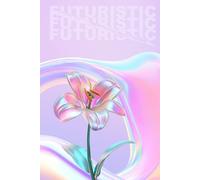 180 Page Hardcover Lined Journal 6×9 - Pink Pastel Y2K Notebook with Iridescent Chrome Abstract Shape and Flower Design