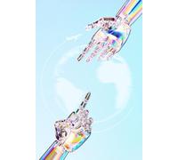 180 Page Lined Journal 6×9 - Light blue Y2K Futuristic Aesthetic Journal with Rainbow Chrome Futuristic Hands and Airplane Globe Cover