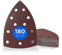 180 piezas / Triángulo de lijado Prio / 11 agujeros / 105 x 152 mm / 30 x grano 40-60 - 80-120 - 180-240 / para lijadoras / hojas de lijado triangulares / papel de lija