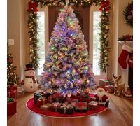 180cm Árbol de Navidad Artificial Nevado 250 LED RGB Premium Pino Navideño Soporte Metálico Plegable 1000 Puntas Ramas Decoración Navideña Blanco 2025
