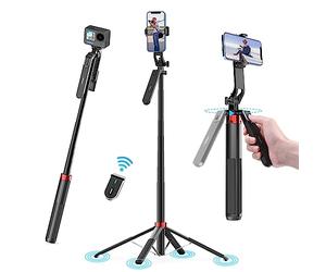 180CM Tripode para Movil, Ulanzi Selfie Stick Quad Trípode con Control Remoto, 360 ° de rotación de Aluminio Extensible Trípode del teléfono móvil de pie, Compatible, iPhone, Samsung, Xiaomi