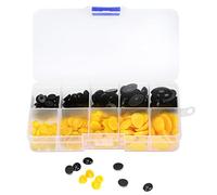 180pcs Ojos de plástico Nosis Oval Flat Doll Bear Animales de peluche Accesorios de bricolaje Caja de almacenamiento (180 piezas por caja (negro + amarillo))