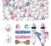 180uds Adornos Cuentas de Navidad, Cuentas de Madera de Muñeco de Nieve Cuentas de Madera a Cuadros de Búfalo Cuentas de Navidad para Manualidades DIY Árbol de Navidad Decoración del Hogar