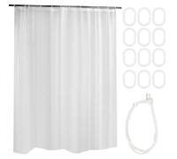 180x200cm Cortina de Ducha Semitransparente Impermeable, Cortinas de Baño Translúcido 3D Antimoho y Lavables, Cortina de Ducha de Guijarros con Alzapaños de Perlas 12 Ganchos para Cortina Bañera