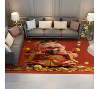 180x240 Alfombra Lavable Alfombra roja Pelo bajo Respaldo Antideslizante Alfombras alegres Dios Riqueza salón Comedor peonías Dibujos Animados Felices prósperas Suelo Interior