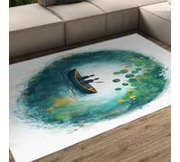 180x240 Alfombras alfombras Lavables salón Alfombras Barco ensueño Lago Dormitorio Comedor Oficina casa Interior Suave Fina Pelo bajo Estanque nenúfares Alfombra Acuarela Verde Blanco