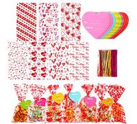 182 bolsas de regalo de San Valentín, bolsas de celofán de San Valentín, 7 estilos surtidos, bolsas de regalo de San Valentín con 35 etiquetas de regalo y 200 lazos giratorios para suministros de