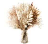185 Piezas Pampas Secas Decoracion Ramo de Flores Secas Naturales Hierba de la Pampa Blanca Cañas Marrones Cola de Conejo Grass para Fiestas Bodas Jarrones Boho Decoración, 42 CM