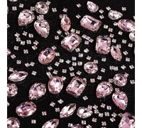 186 Piezas Diamantes de Imitación,Piedras Planas Para Arte,Pedreria Para Vestidos,Piezas Piedras,Imitación,Diamantes Para Manualidades, Diy Crafts Ropa Zapatos Bolsas (Rosa)