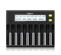 18650 Cargador de Batería, MiBOXER Cargador Inteligente de 8 Bahías con Pantalla LCD Automática, Carga Rápida Recargable Li-Ion LiFePO4 Ni-MH Ni-CD AA AAA C 21700 26650 13650 16340 18350 RCR123