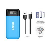 18650 Cargador de batería rápido XTAR PB2S Tipo-C Cargador de batería portátil de Doble función con función USB C para 18650 18700 20700 21700 Carga para baterías de Linterna 18650