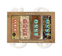 1880 - Degustación Turrones Artesana 4 gustos, Turrón de jijona, de Alicante, de Yema, de Chocolate, 4 x 75g, Pack de 300g