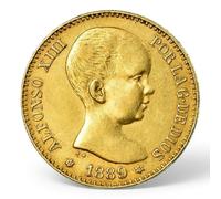 1889 Alfonso XIII 20 Pesetas Monedas Antiguas españolas, Moneda Pesetas Plata columnarios coleccionables, colección Moneda Oro Escudo España, Monedas conmemorativas para coleccionistas Raras