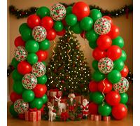 189 Piezas de Guirnaldas de Globos Navideños, Globos de Látex Rojos y Verdes de Confeti, Herramientas de Amarre de Globos, Cinta Tira de Globos, Puntos Adhesivos, Clips de Globos y Cintas de Globos