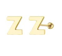 18G Tiny Initial Stud Earrings for Women Girls Sterling SilverSilver 14K Plated Hypoallergenic Cute Small Alphabet Letter Cartilage Tragus 3mm Ball Screw Back Piercing Sensitive Ear