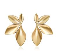 18K Gold Plated Stainless Steel Leaf Drop Earrings for Women - Hypoallergenic Dangle Studs with Exquisite Plant Element. Lightweight Jewelry Ideal for Vacations & as a Gift. Middle - positioned Stud P