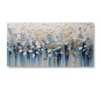 18meng Art Cuadros abstractos en lienzo 120x60 cm 1 pieza Imagen grande en lienzo Arte moderno en azul, blanco y dorado para decoración de pared del salón Decoración de pared Cuadros en lienzo Sin