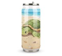 18ozA Turtle Basking in The Sun - Taza térmica de acero inoxidable con tapa y popote, apta para uso en el coche, viajes, fitness, actividades al aire libre, cafeterías, oficinas, uso doméstico, etc
