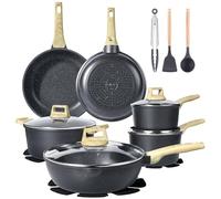18PCS Juego De Ollas Y Sartenes Antiadherentes De CeráMica De Con Tapas, Compatible Con Todo Tipo De Cocinas De InduccióN, Sartenes, Cacerolas Y Cazuelas. Saludable, Duradero Y FáCil De Limpiar