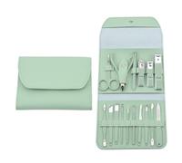 18PCS/Set Cortaúñas Tijeras Alicates Cuchara para Orejas Acero Inoxidable Verde Uñas Belleza Cortadoras Herramientas de Manicura, 16PCS