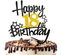 18th Birthday Cake Toppers Happy Black & Golden Cake Decoración 18th Anniversary Cake Topper para 18 años Hombres y mujeres Suministros de fiesta de cumpleaños