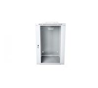 18U wall mounting cabinet 19" rack 600x600, glass door, double sectioned, mounted, 60kg, grey (RAL 7035)