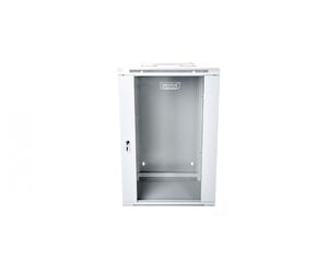 18U wall mounting cabinet 19" rack 600x600, glass door, double sectioned, mounted, 60kg, grey (RAL 7035)