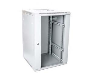 18U wall mounting cabinet 19" rack 600x600, glass door, mounted, 60kg, grey (RAL 7035)