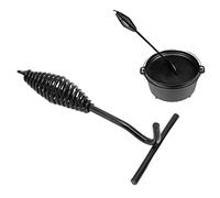19.5cm Dutch Oven Lid Lifter, Black Finish Cast Iron Dutch Oven Lid Lifter,Dutch Oven Lid Lifter with Spiral Handle Cooking Accessories for Outdoor Camping Hiking